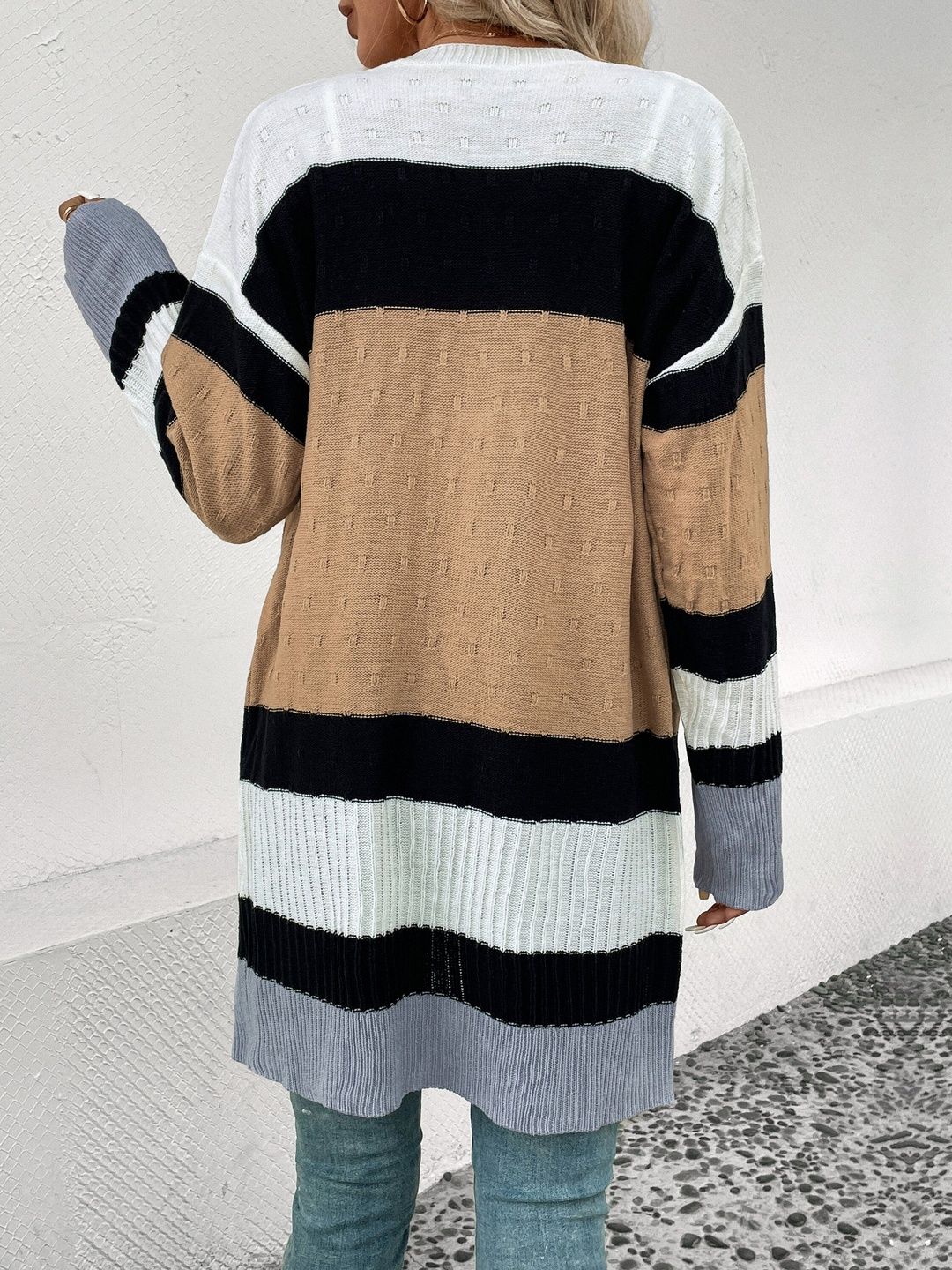 Women's Brown Colourblocked Cardigan Blend Printed