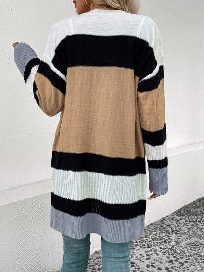 Women's Brown Colourblocked Cardigan Blend Printed