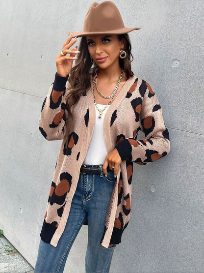 Women's Beige Animal Printed Cardigan