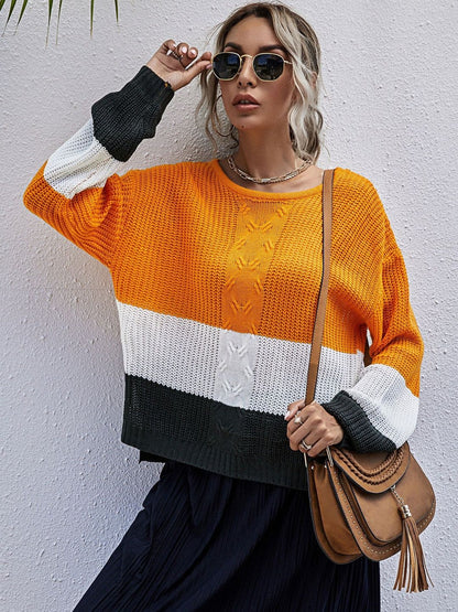 Colourblocked Pullover in Orange - Nowi Korean Fashion