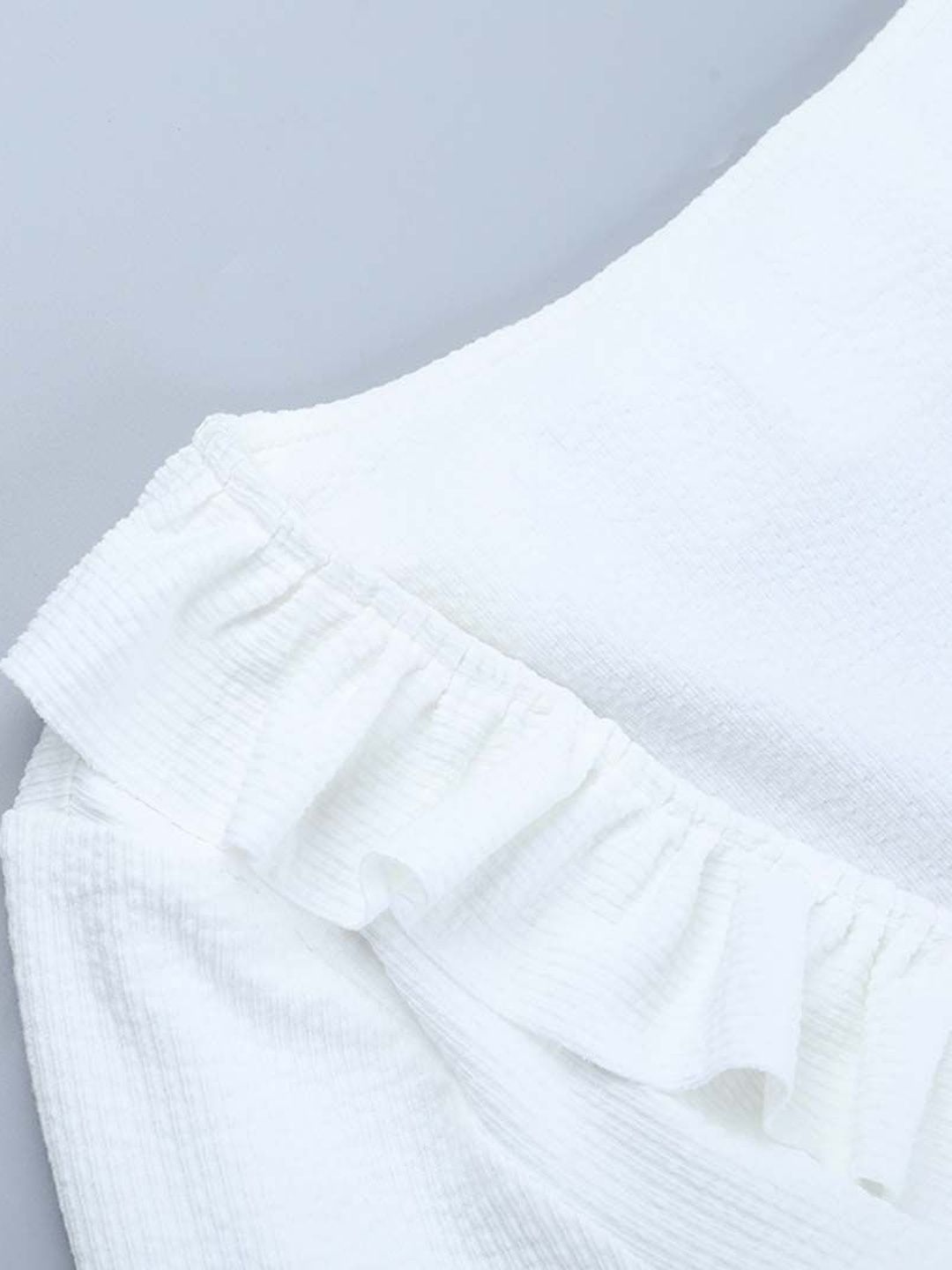 Women's White Floral Ruffles Cotton Crop Top