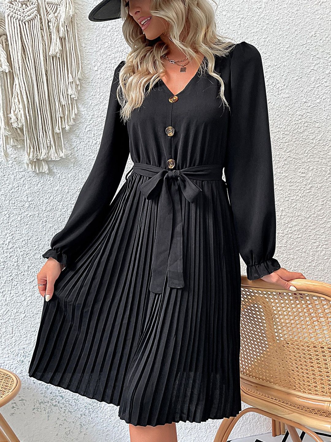 Women's Black Fit & Flare Dress Blend Printed