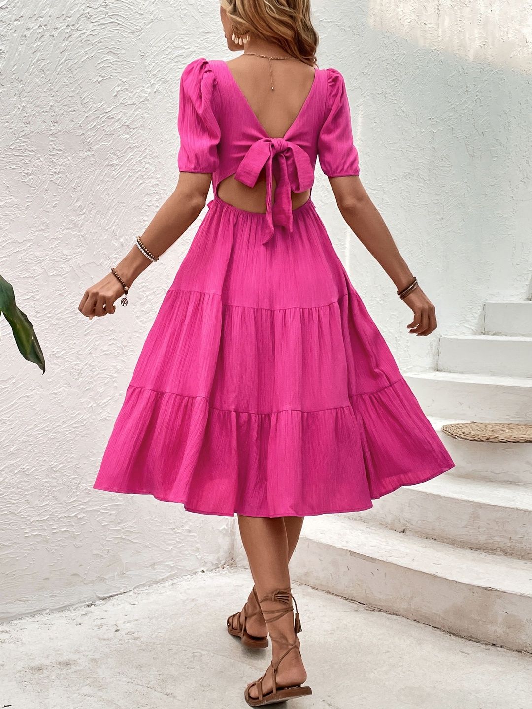 Puff Sleeve Fit & Flare Midi Dress
