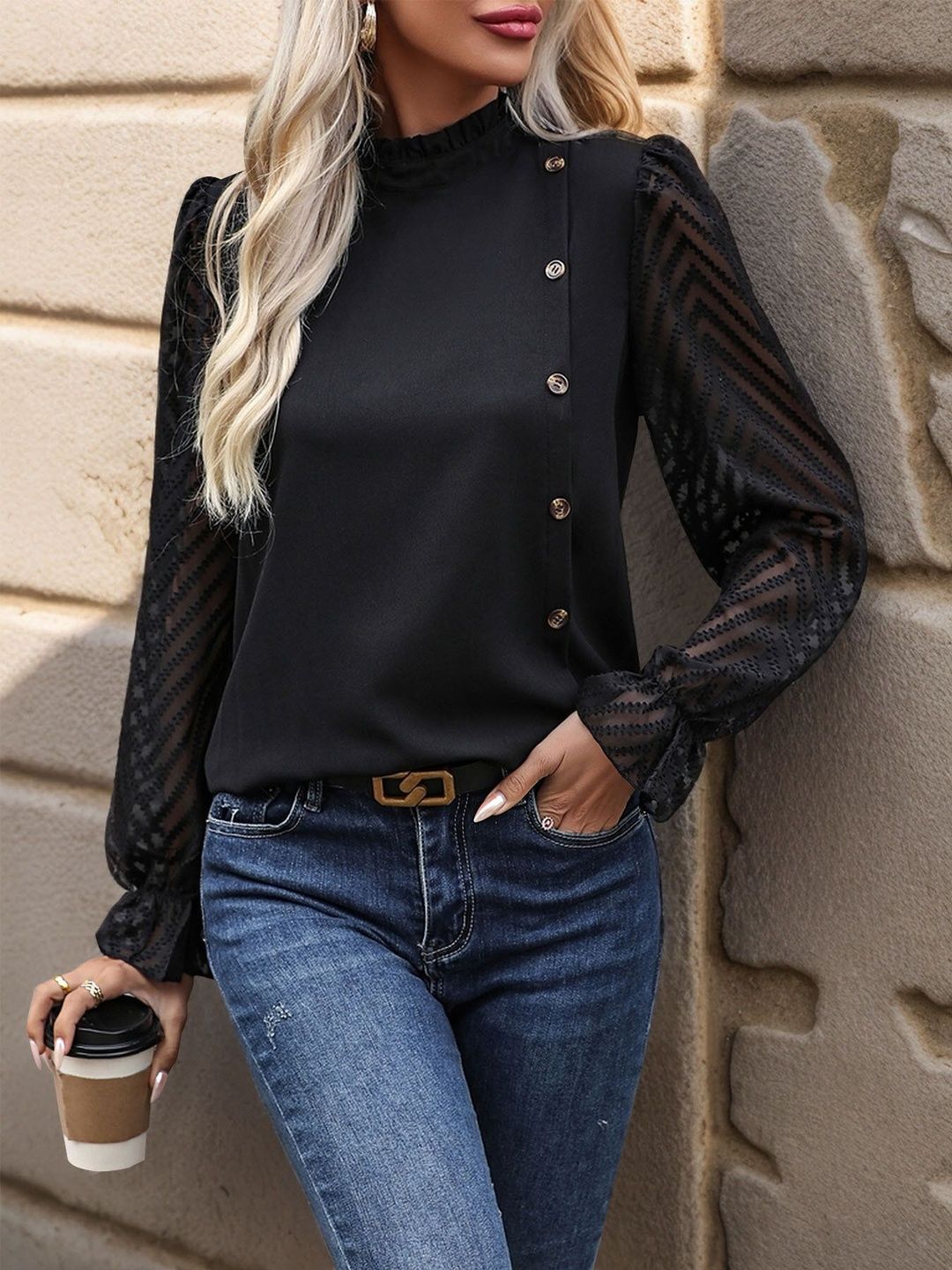 Ruffles Top in Black - Nowi Korean Fashion