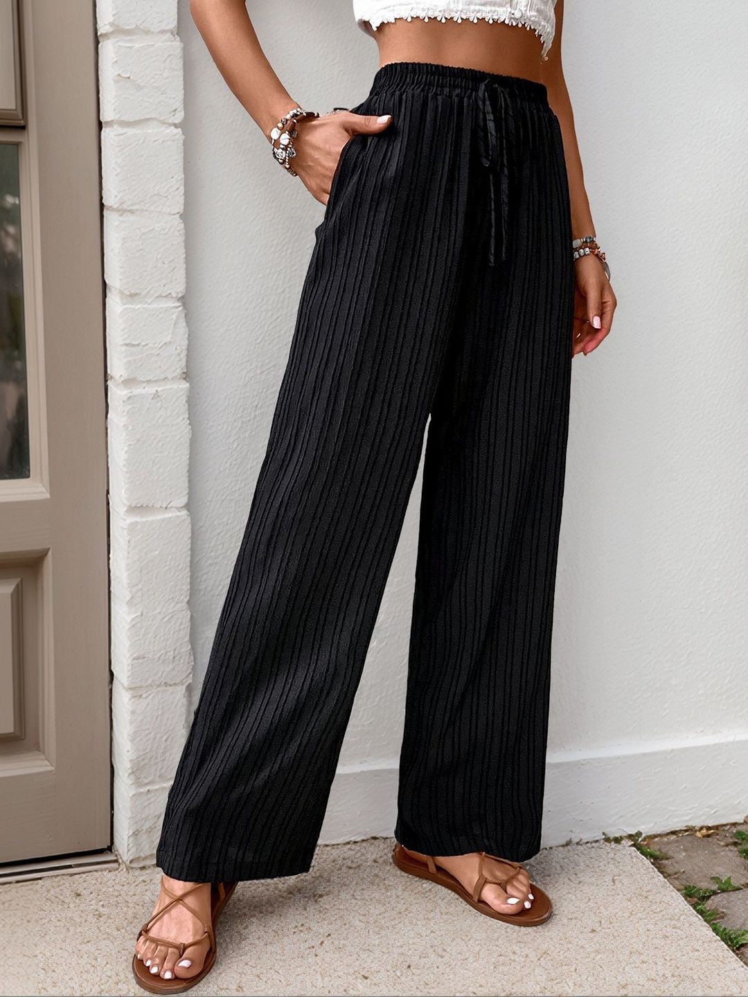 Women Textured Non Iron Trousers