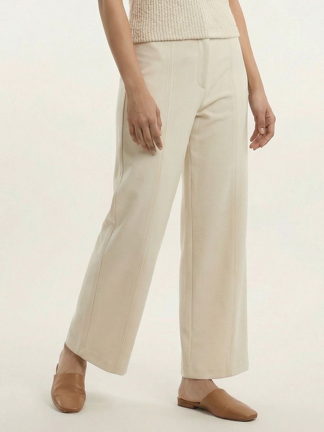Women Straight Fit High-Rise Pleated Trousers