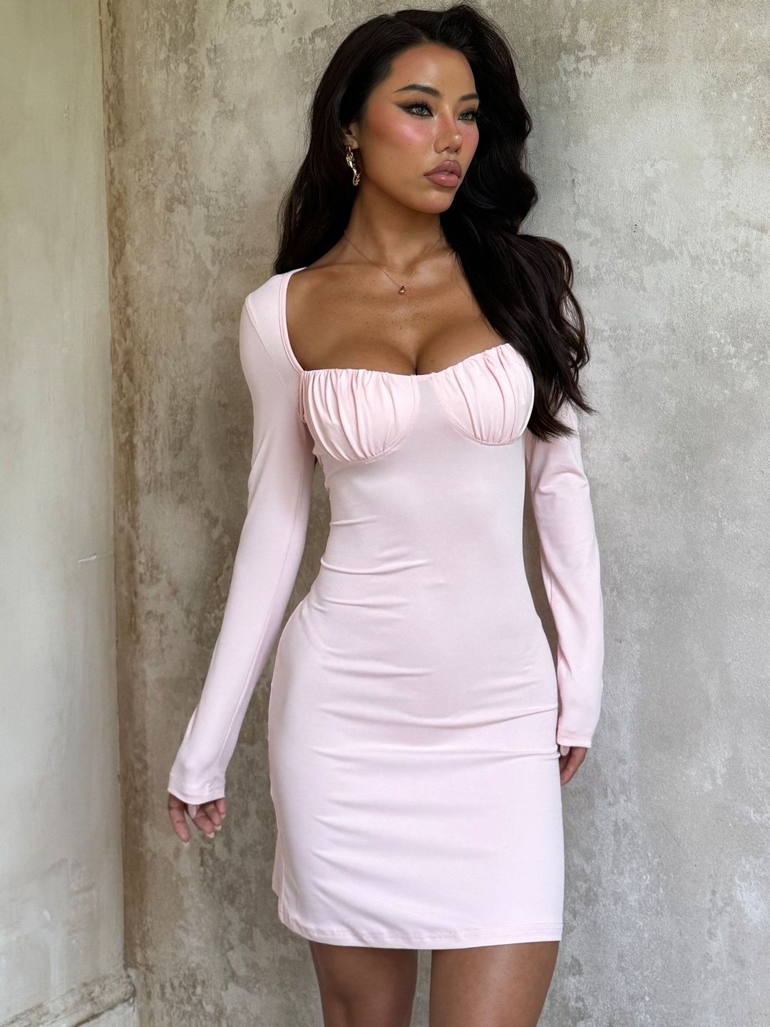 Bodycon Dress in Pink cotton - Nowi Korean Fashion