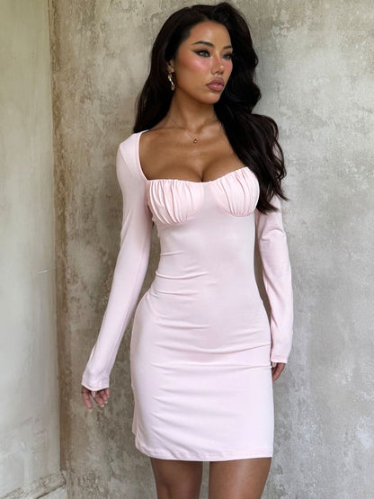 Bodycon Dress in Pink cotton - Nowi Korean Fashion