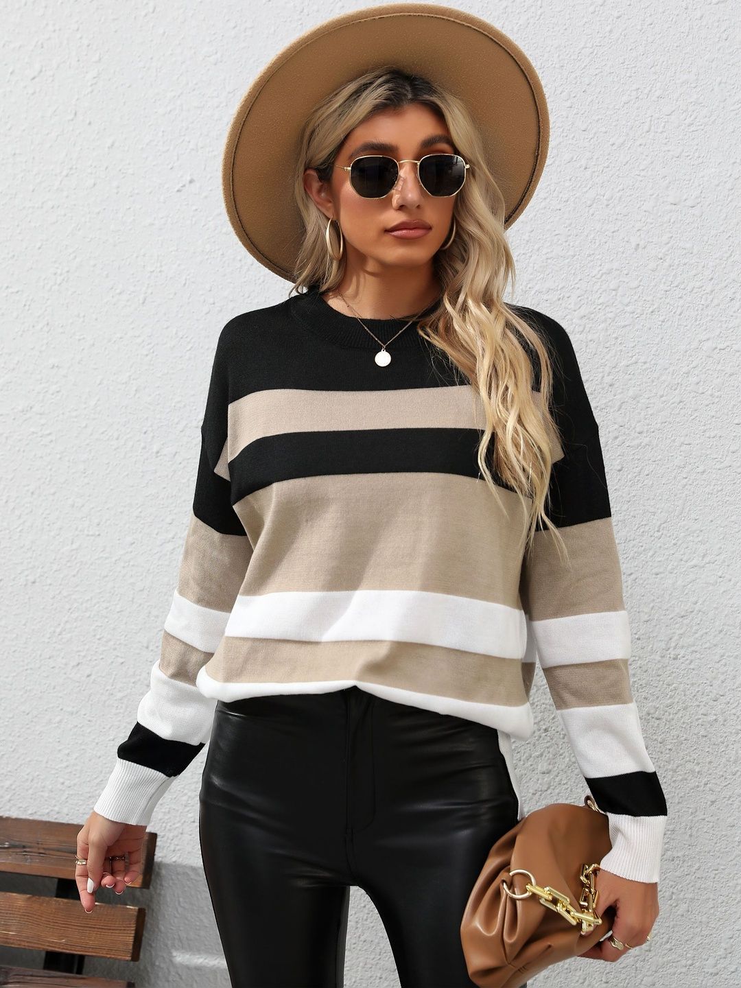 Striped Pullover in Black - Nowi Korean Fashion