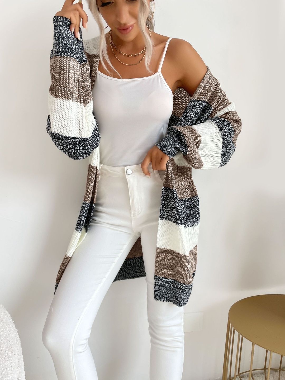 Women Striped Woollen Cardigan