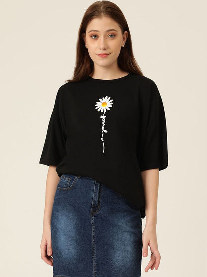 Women Floral Printed Drop-Shoulder Sleeves T-shirt