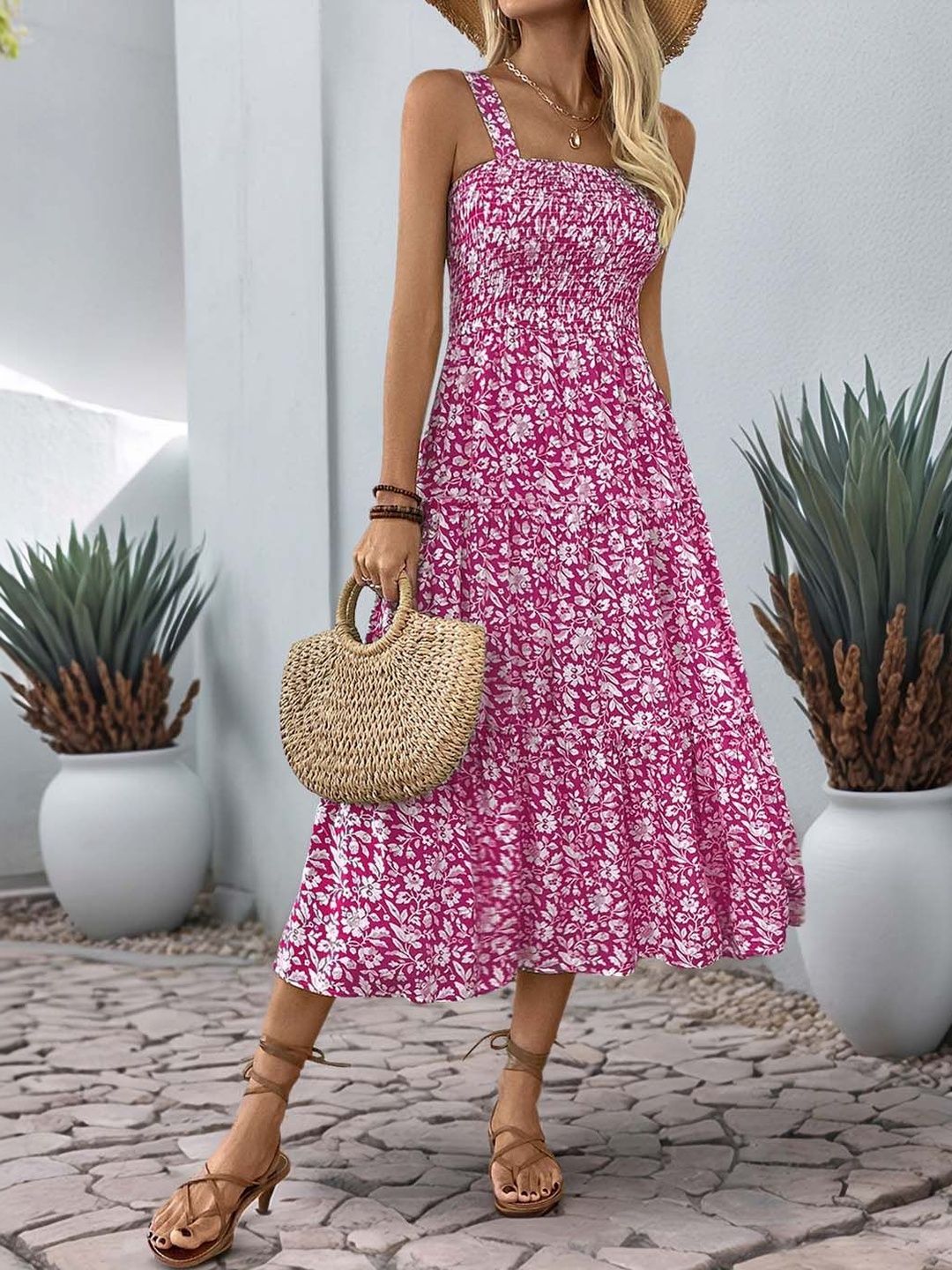 Floral Print A-Line Midi Dress