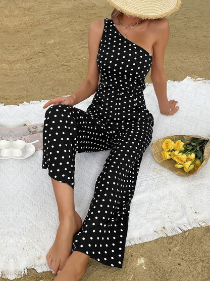 Printed Basic Jumpsuit with Layered in Black synthetic - Nowi Korean Fashion