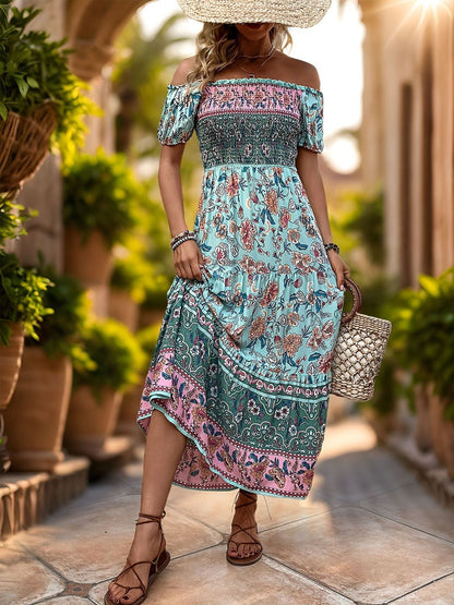 Floral Print Off-Shoulder A-Line Midi Dress