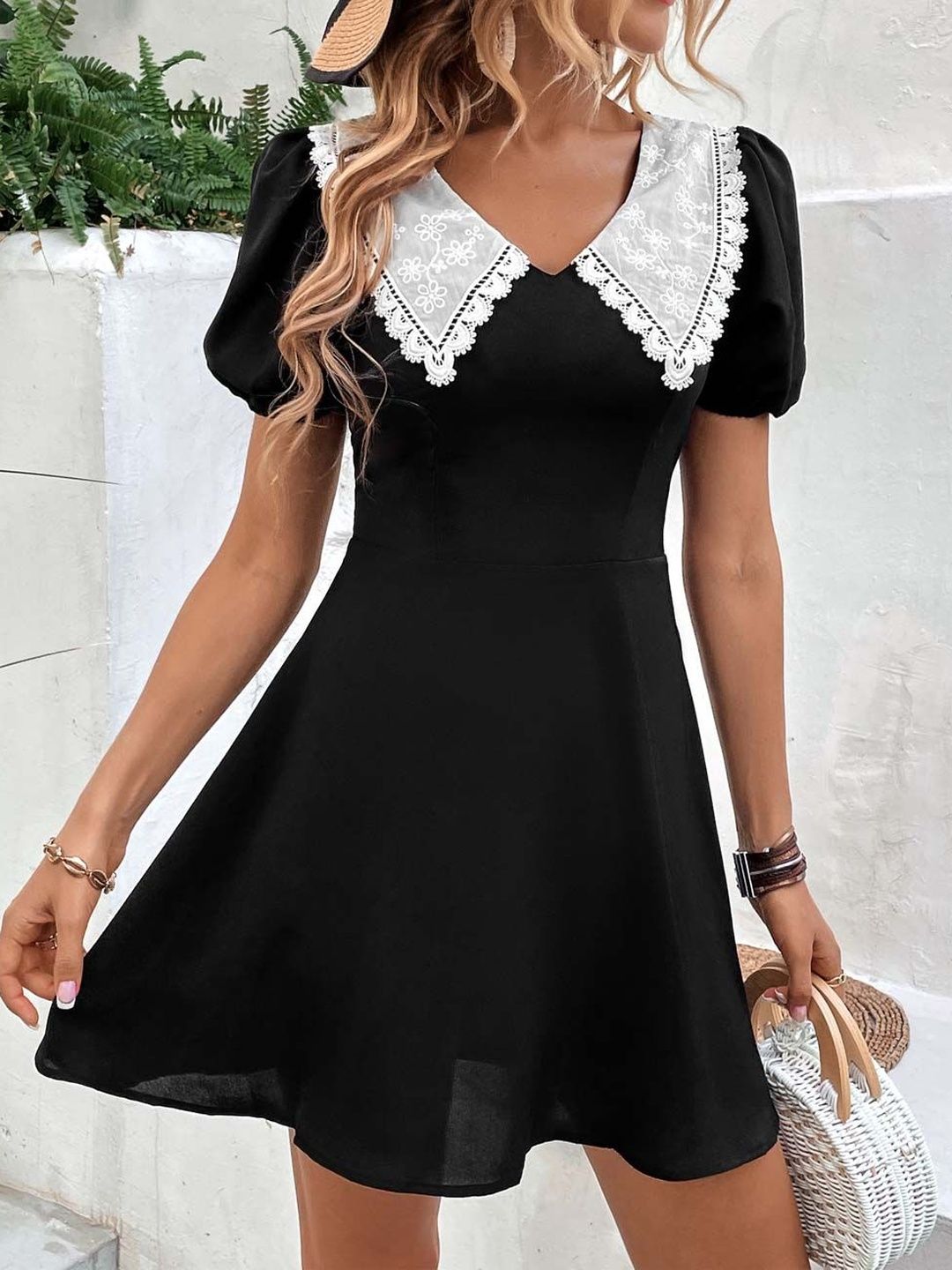 NOWI Puff Sleeve Fit & Flare Dress