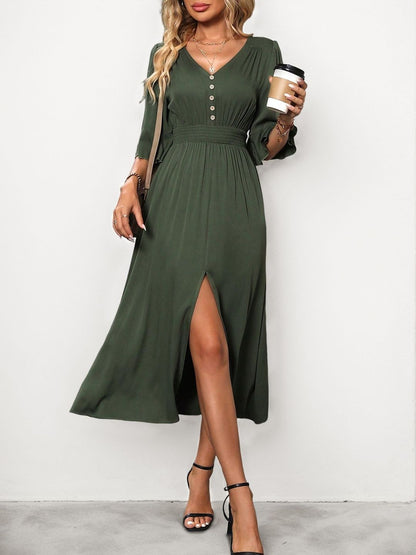 Flared Sleeve A-Line Midi Dress