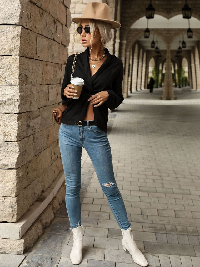 Twisted Wrap Top in Black - Nowi Korean Fashion