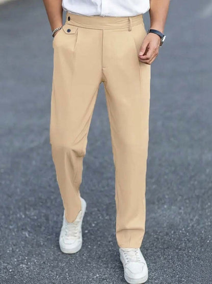 Men Straight Fit Wrinkle Free Pleated Trousers