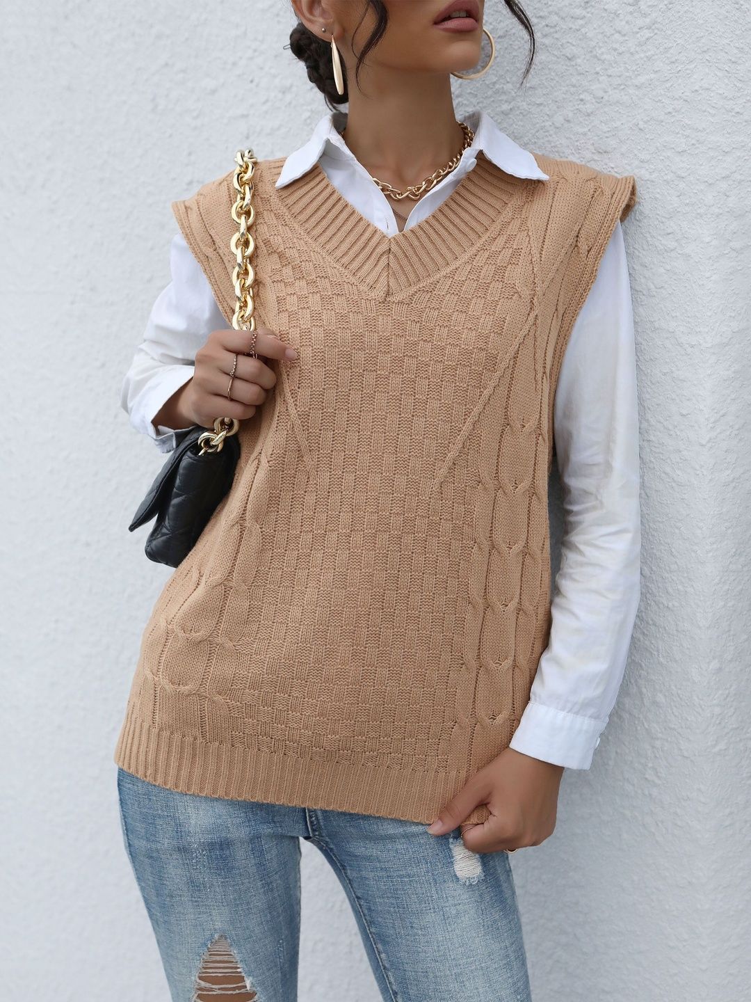 Women's Orange Nowi Women Cable Knit Sweater Vest