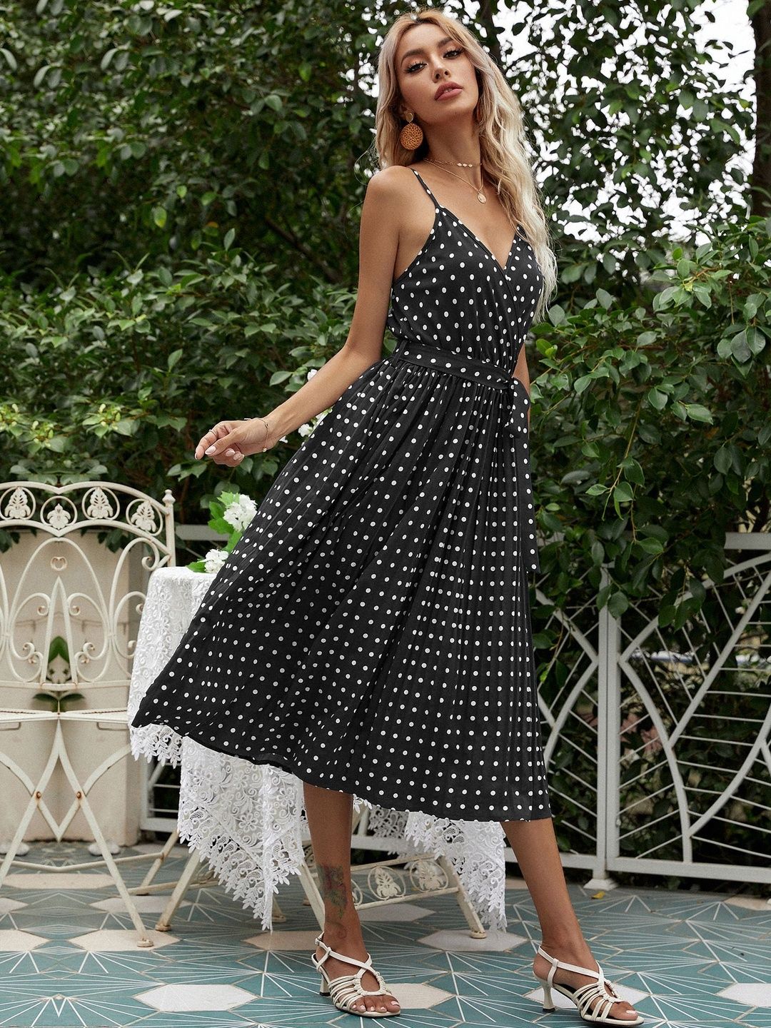 Polka Dot Print Fit & Flare Midi Dress