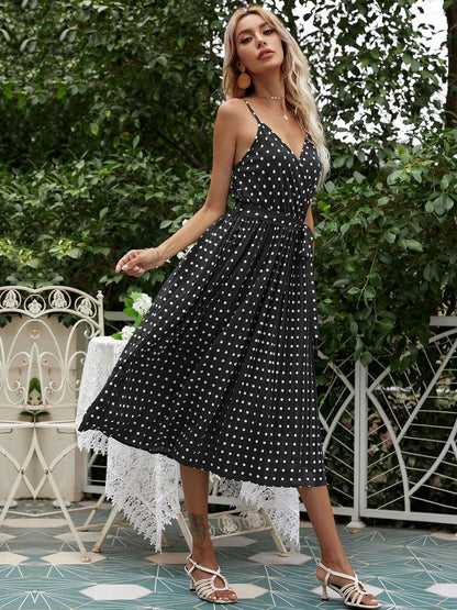 Polka Dot Print Fit & Flare Midi Dress