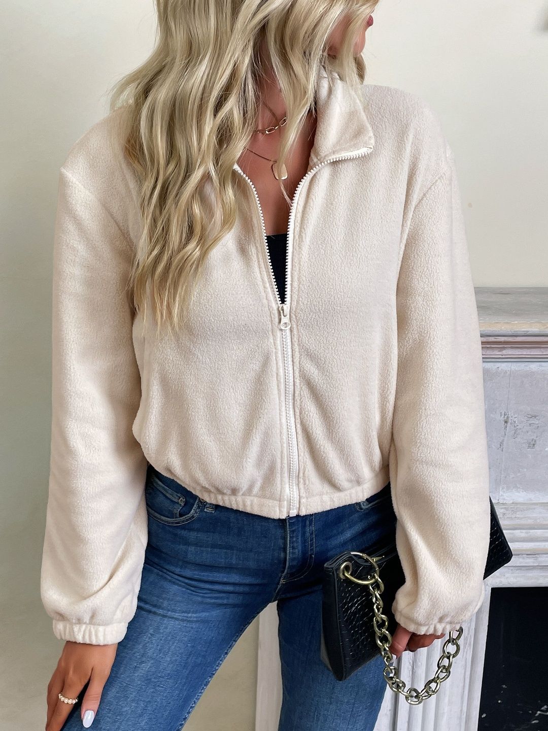 Women Fleece Lightweight Open Front Jacket
