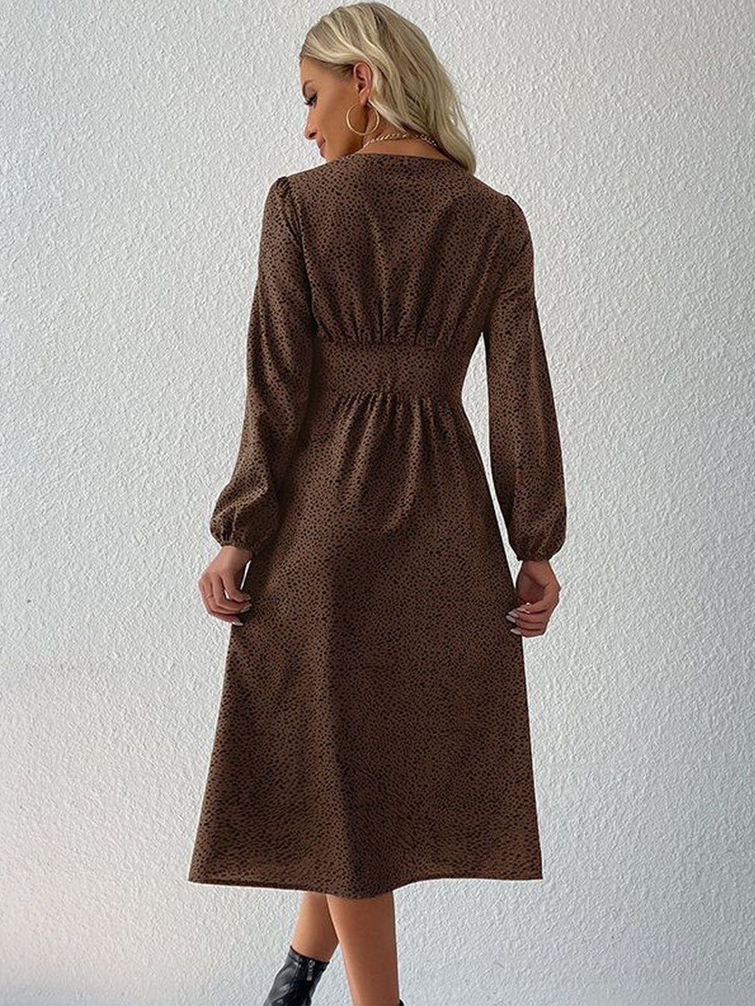 Women's Brown Animal Print A-Line Midi Dress Blend