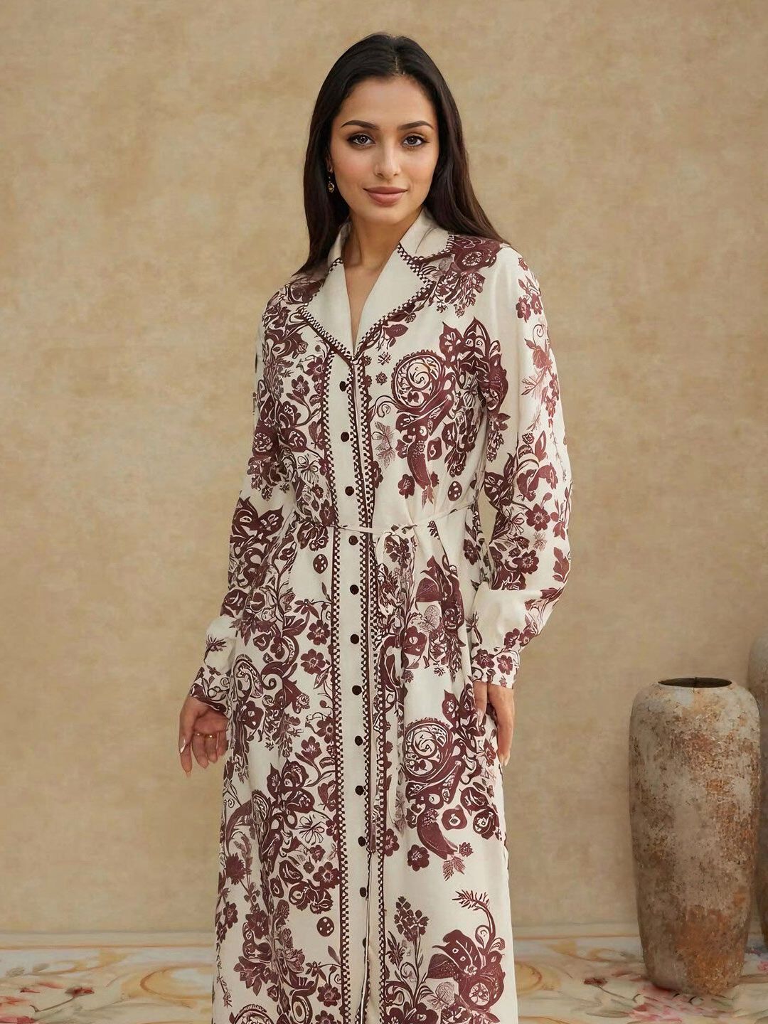 Floral Print Shirt Maxi Dress