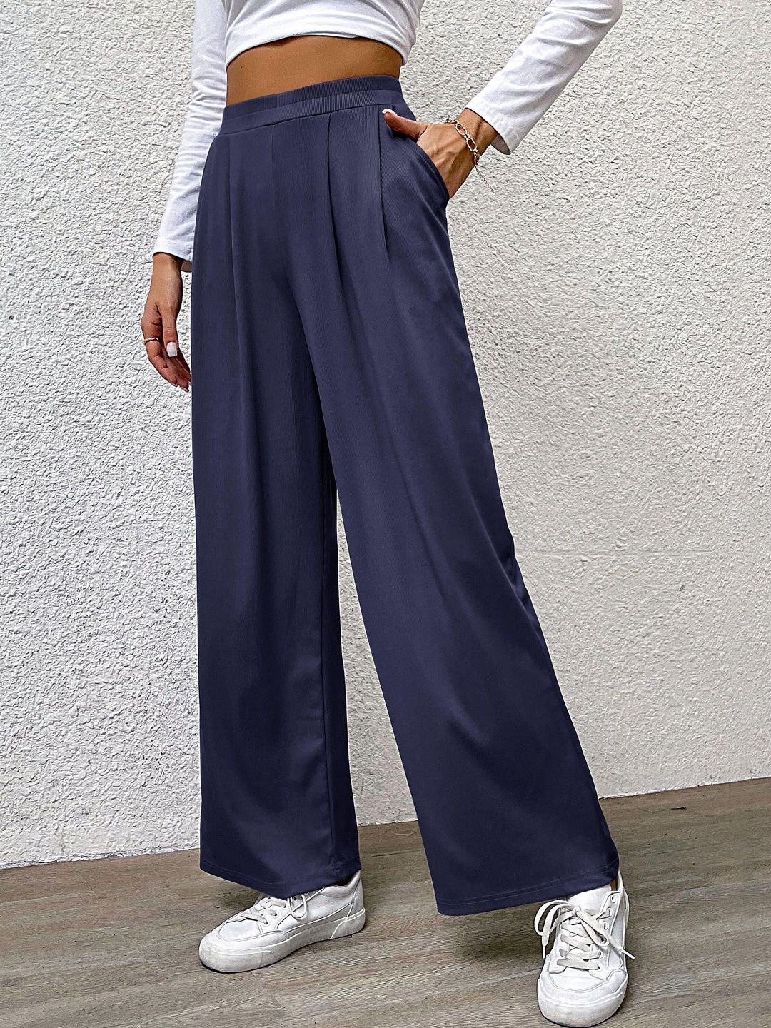 Women High-Rise Pleated Trousers