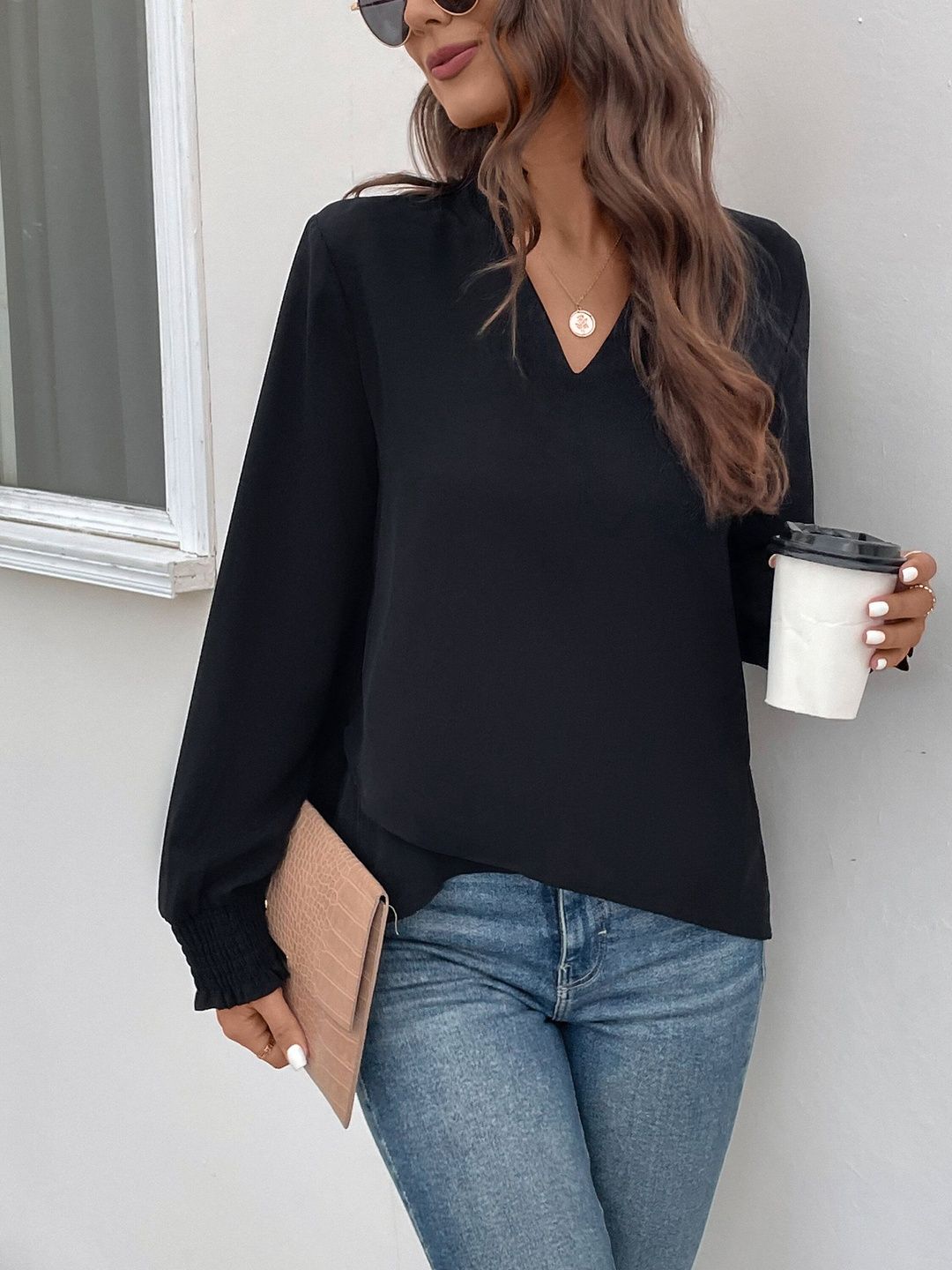 Women's Black Bishop Sleeves Top
