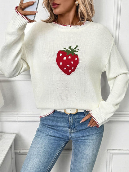 Women's White Printed Pullover Blend Regular Fit