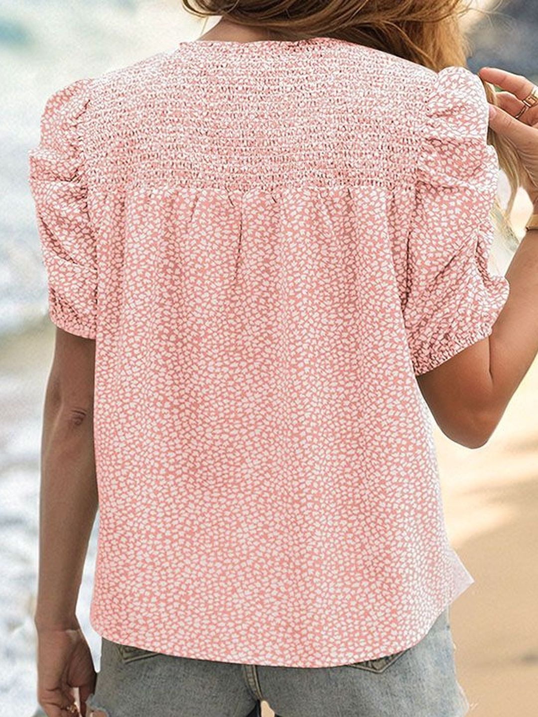 Floral Print Puff Sleeve Cotton Top