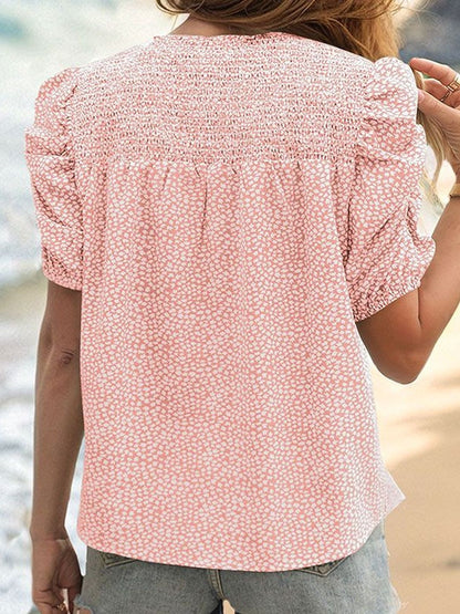 Floral Print Puff Sleeve Cotton Top