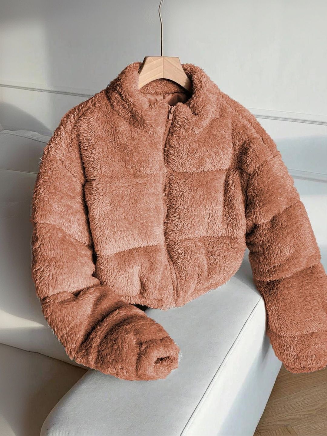 NOWI Women Woollen Crop Puffer Jacket
