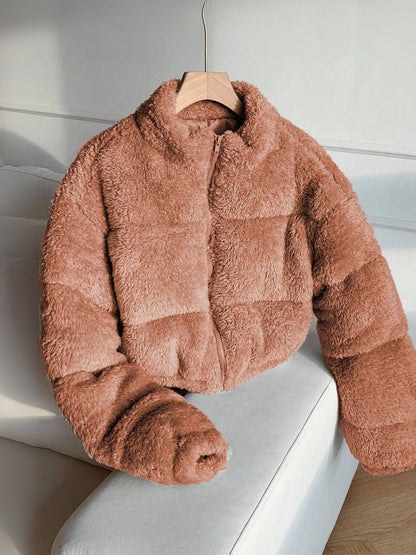 NOWI Women Woollen Crop Puffer Jacket