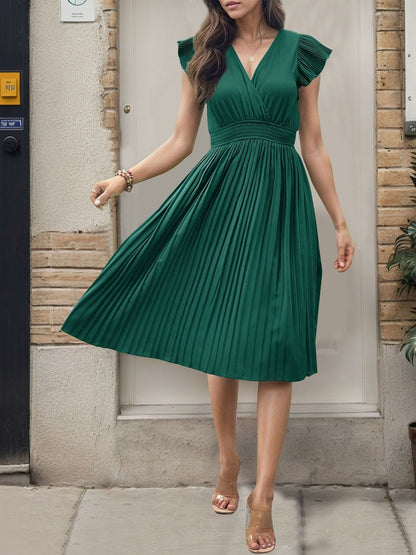 Flared Sleeve Fit & Flare Midi Dress