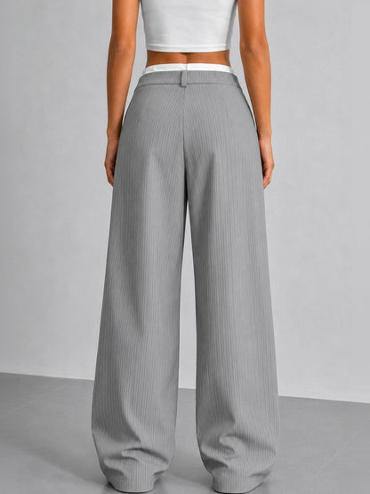 Women Striped Relaxed High-Rise Wrinkle Free Pleated Trousers