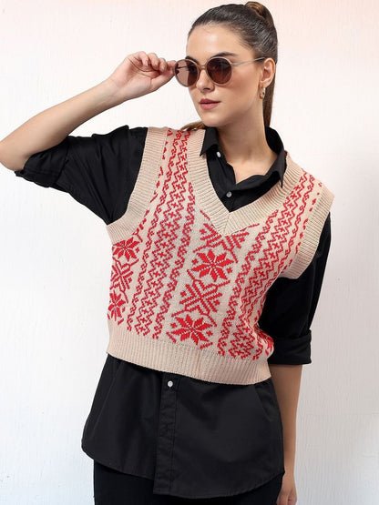 Women Fair Isle Woollen Sweater Vest
