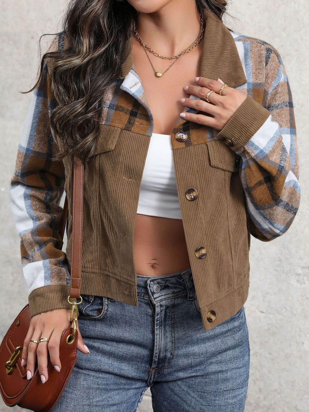 Women Checked Denim Jacket
