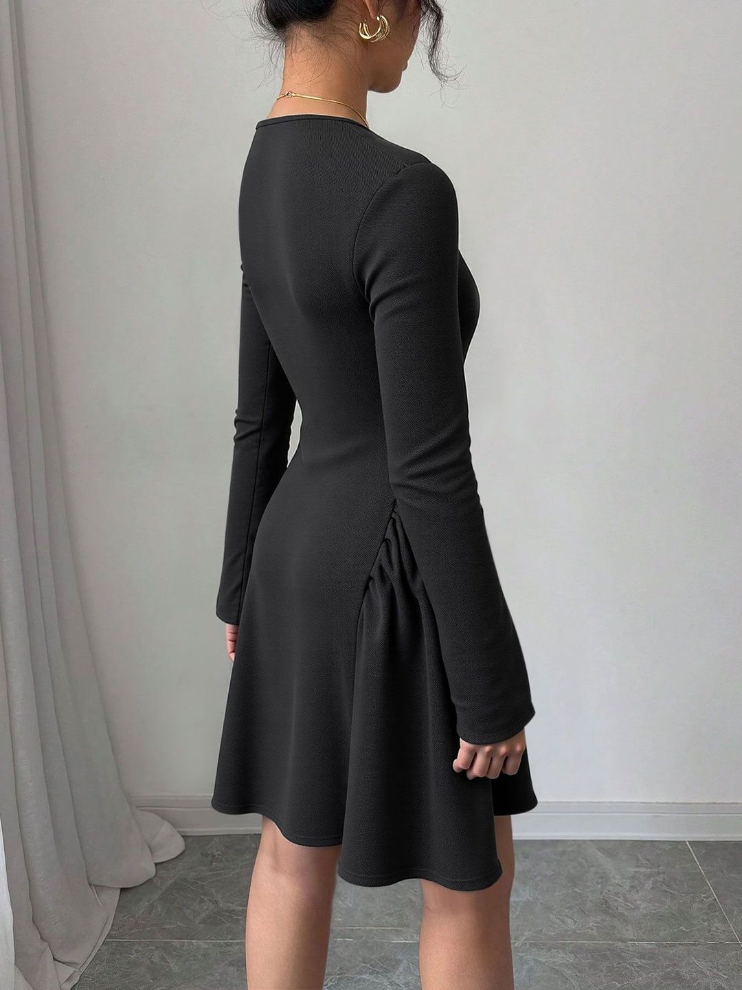 Women's Black Fit & Flare Dress Blend Printed