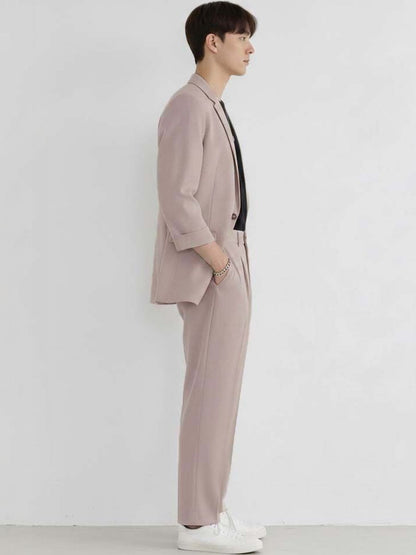 Shawl Neck Three-Quarter Sleeves Blazer with Trousers
