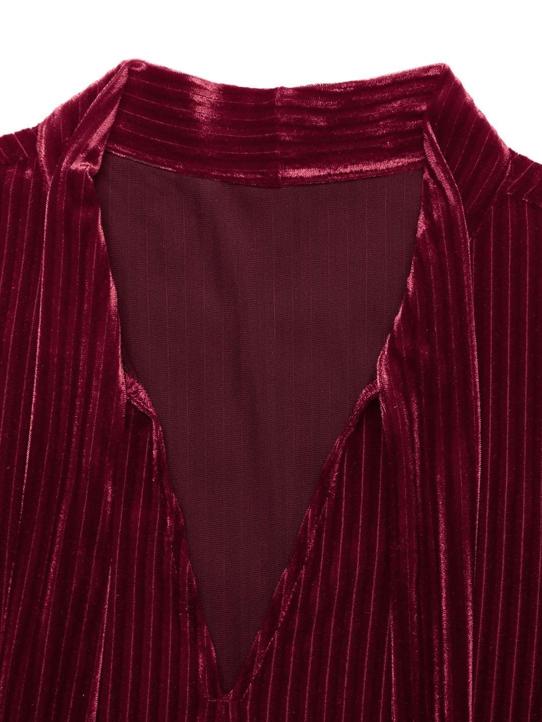 Tie-Up Neck Puff Sleeve Ruffled A-Line Dress