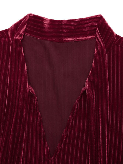 Tie-Up Neck Puff Sleeve Ruffled A-Line Dress