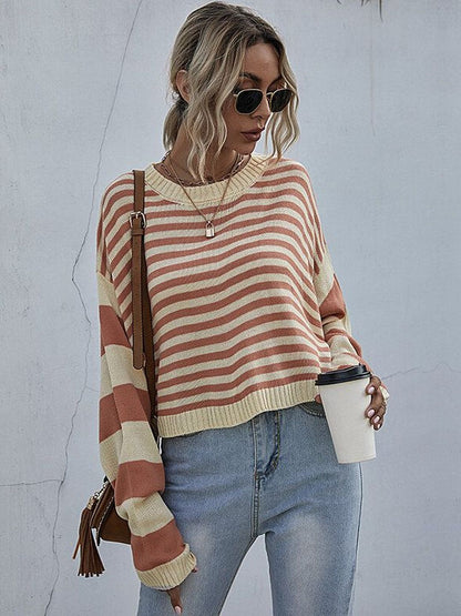 Women's Beige Nowi Women Striped Crop Pullover