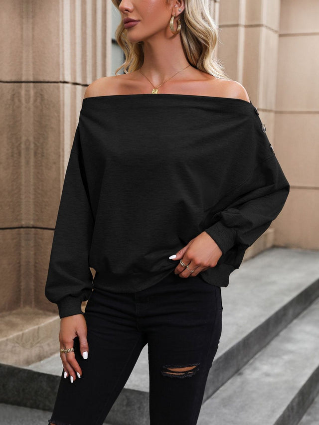 Sweatshirt in Black Cotton Long Sleeve - Nowi Korean Fashion