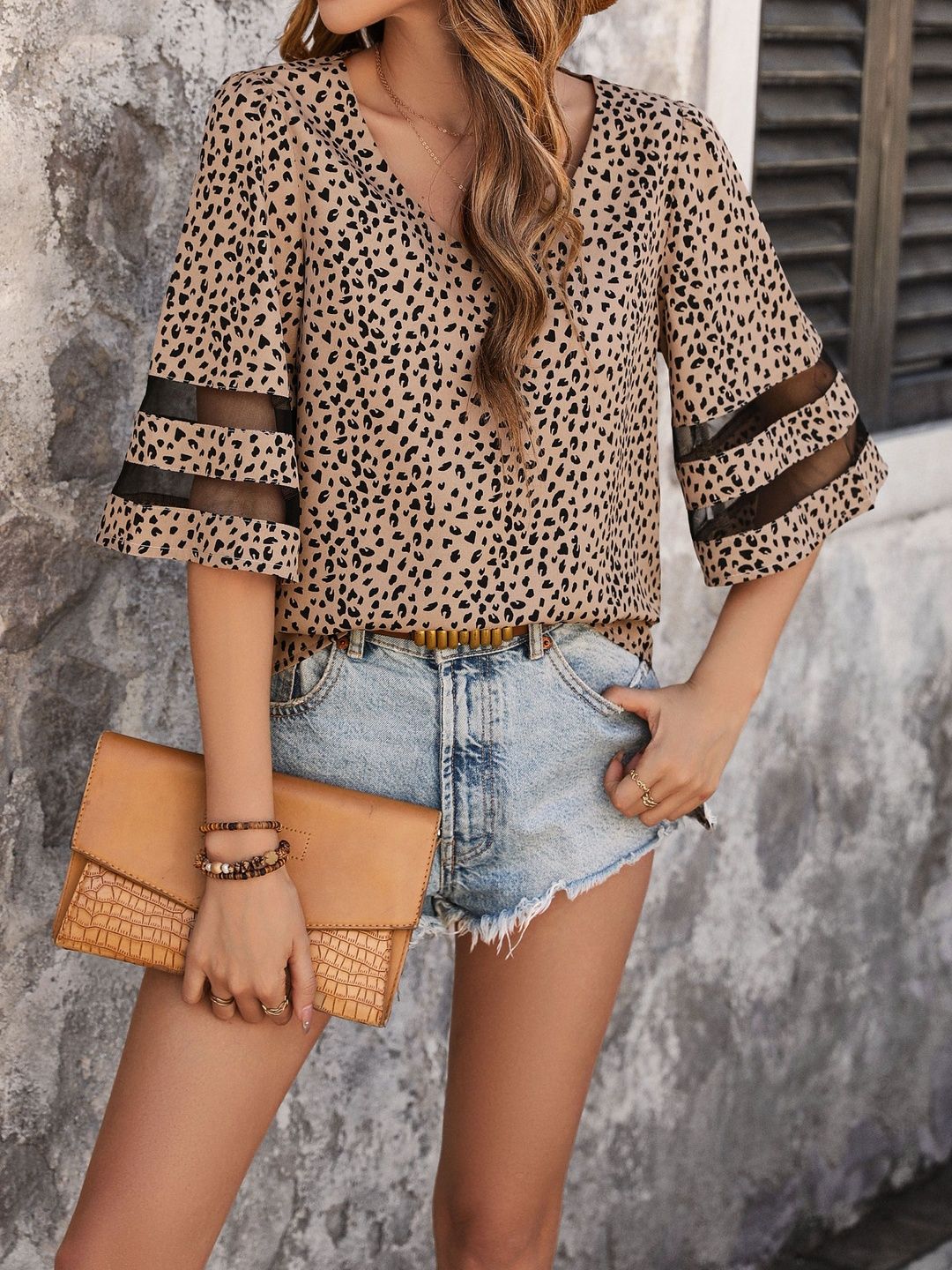 Animal Print Bell Sleeve Top