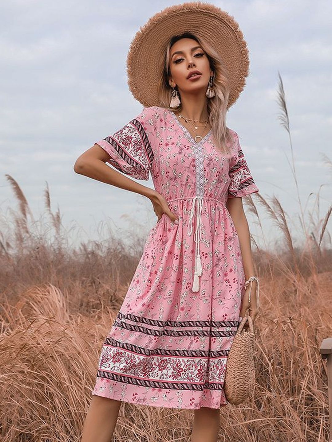 Floral Print Fit & Flare Midi Dress