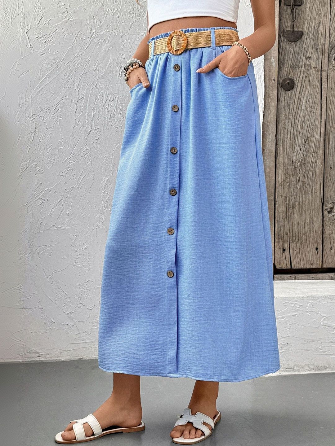 Straight Mid Rise Maxi Skirt