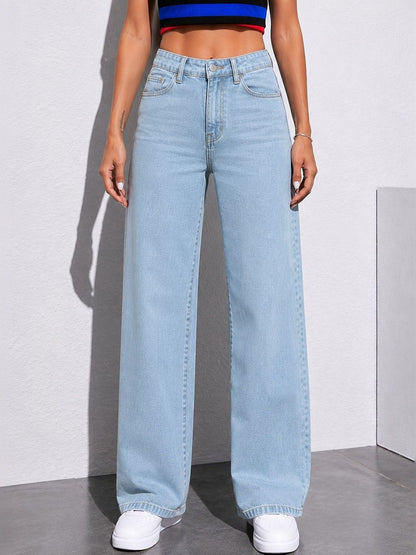 Women Straight Fit High-Rise Light Fade Stretchable Jeans