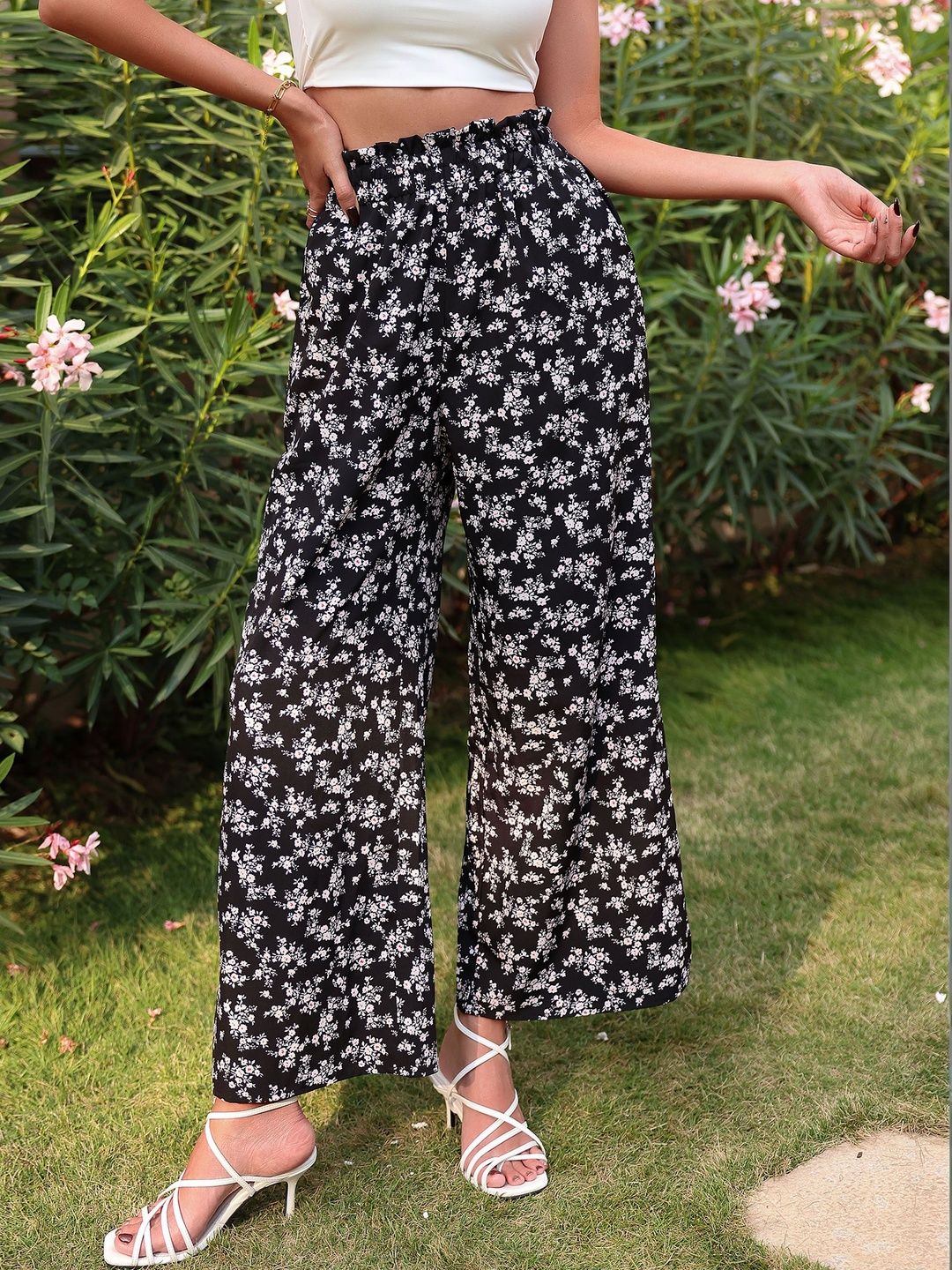 Women Floral Printed Loose Fit Non Iron Trousers